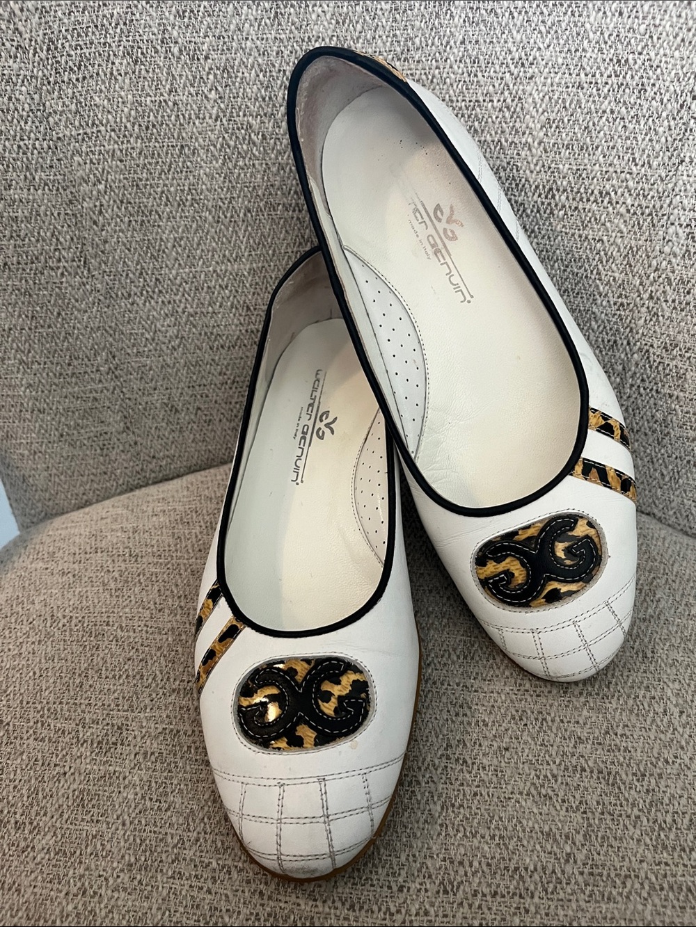 Walter Genuin Coco ballet flats soft spike golf shoes white leopard Italian 39